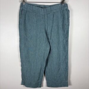 Pure Jill Women's‎ Medium Blue 100% Linen Elastic Waist Wide Leg Capri Pants